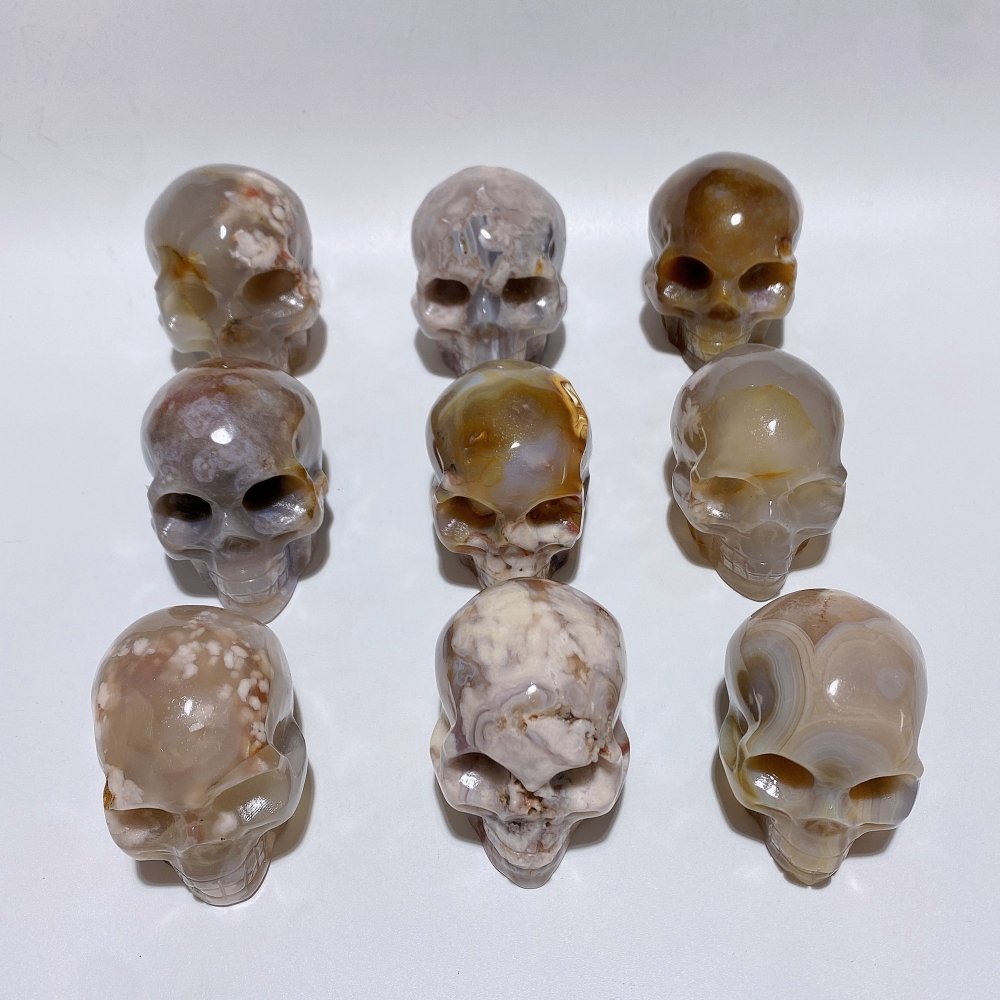 9 Pieces Large Sakura Agate Skull Carving -Wholesale Crystals