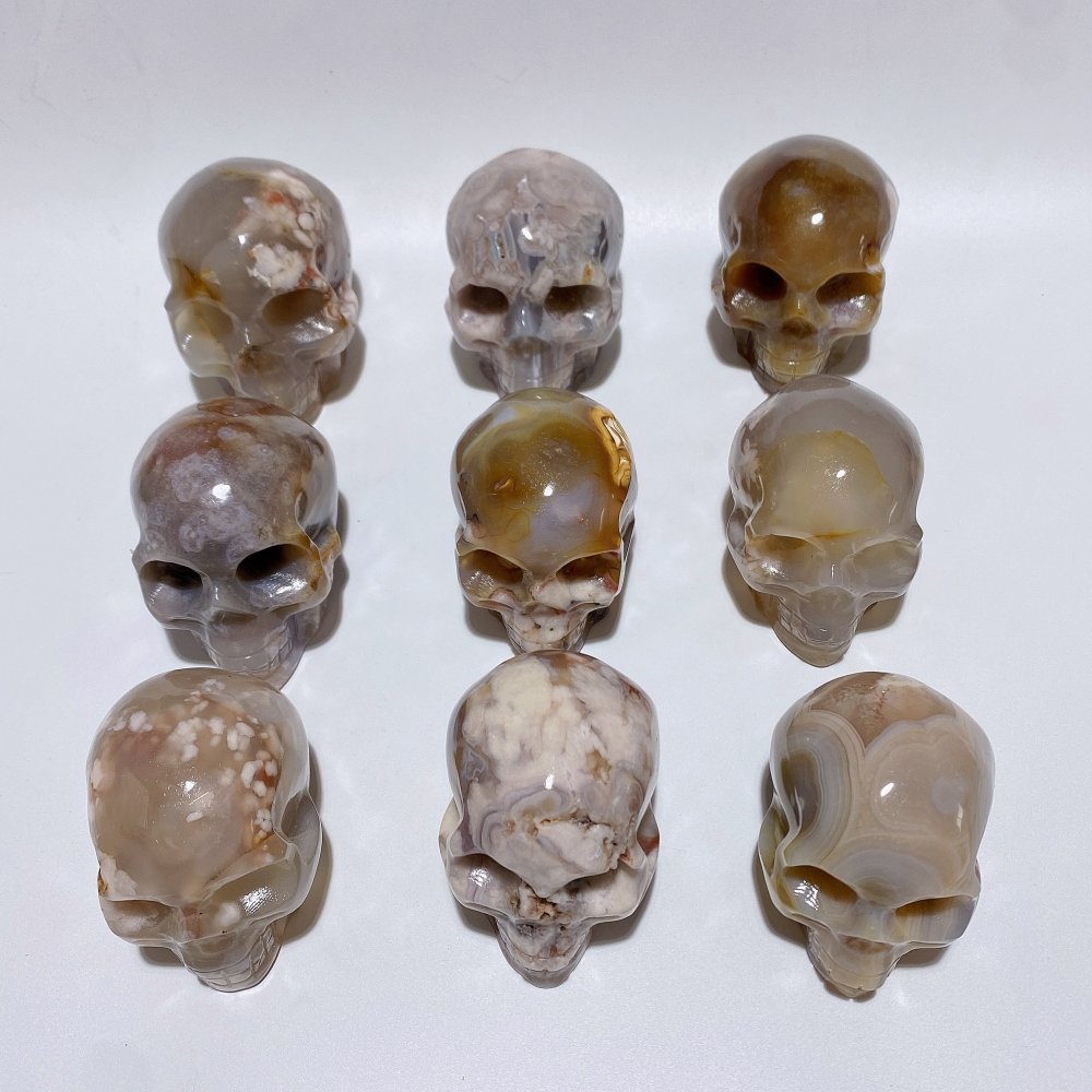 9 Pieces Large Sakura Agate Skull Carving -Wholesale Crystals