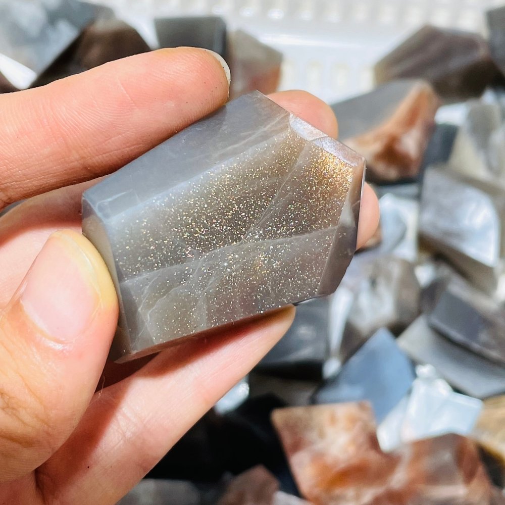 90 Pieces Black Rainbow Sun Stone With Hematite Free Form -Wholesale Crystals