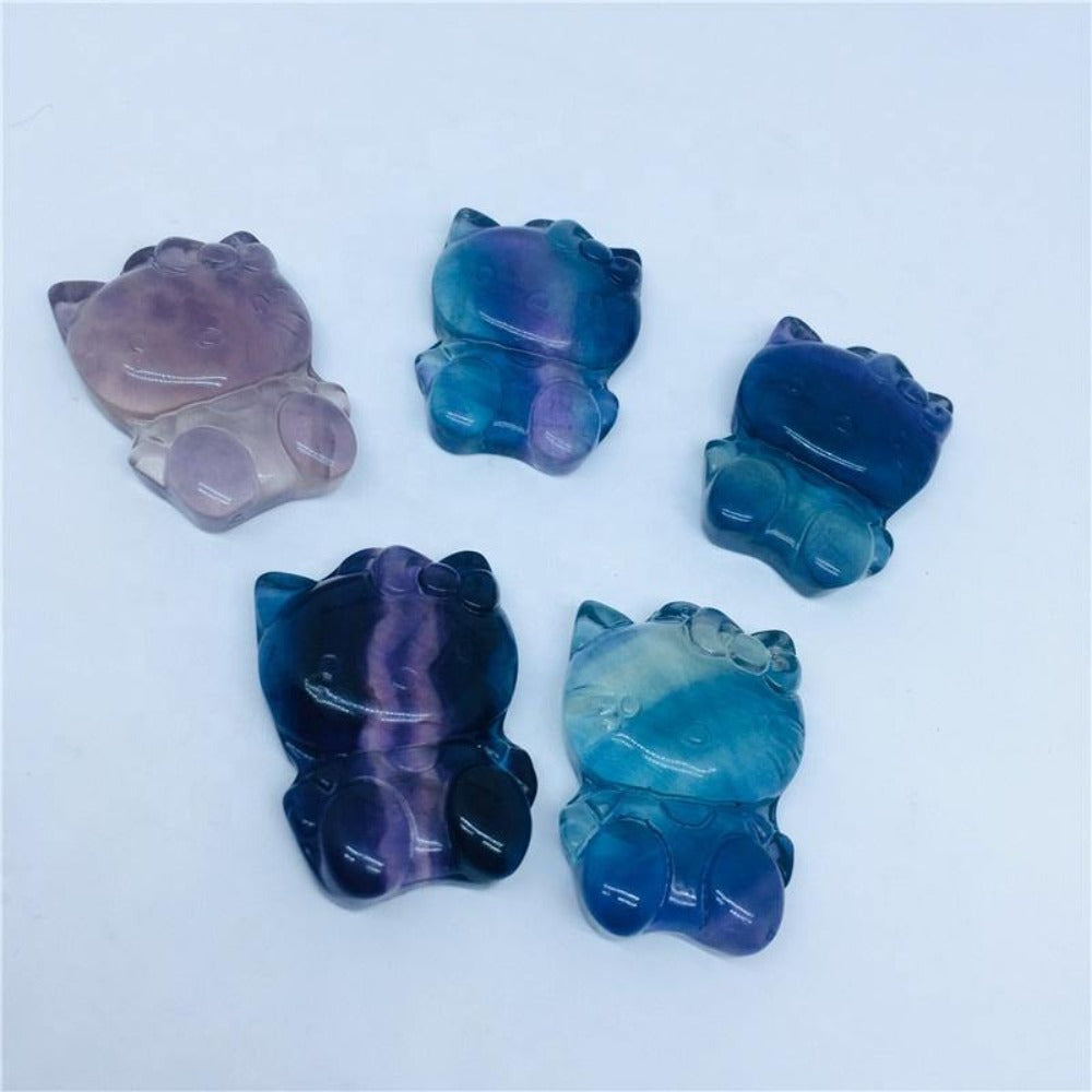 Colorful Rainbow Fluorite Crystal Hello Kitty -Wholesale Crystals