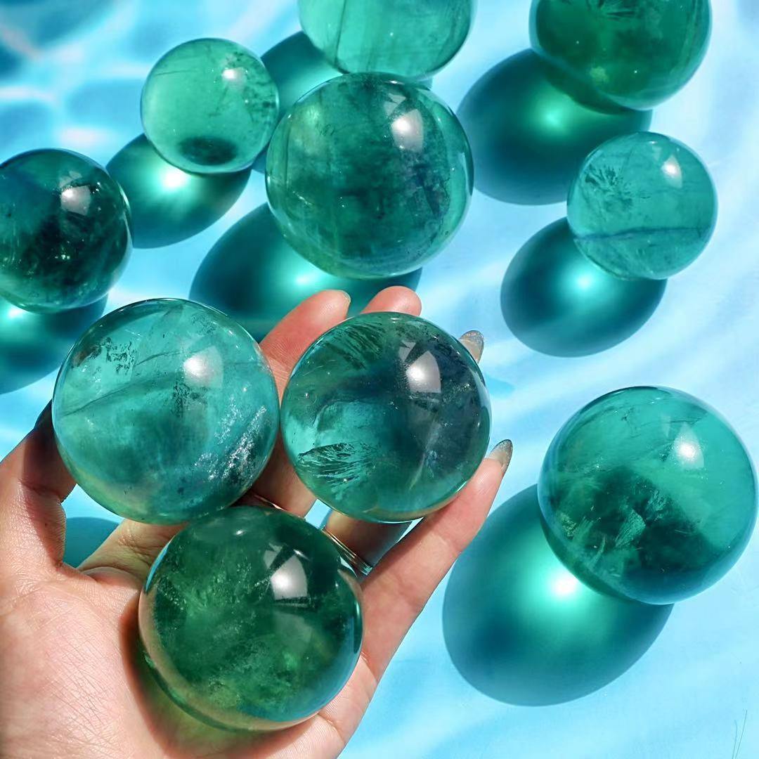 green fluorite crystal spheres with rainbow -Wholesale Crystals
