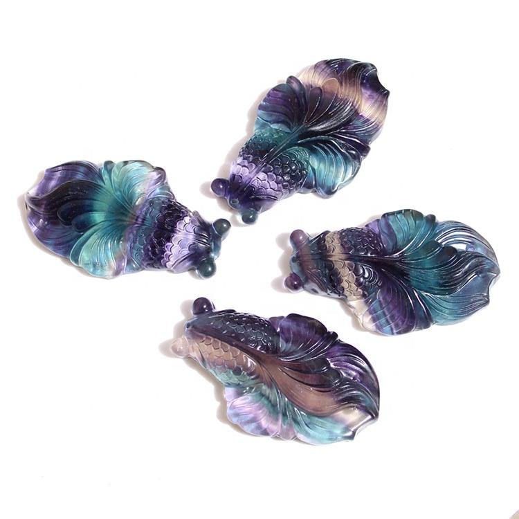 rainbow fluorite carving goldfish pendant -Wholesale Crystals