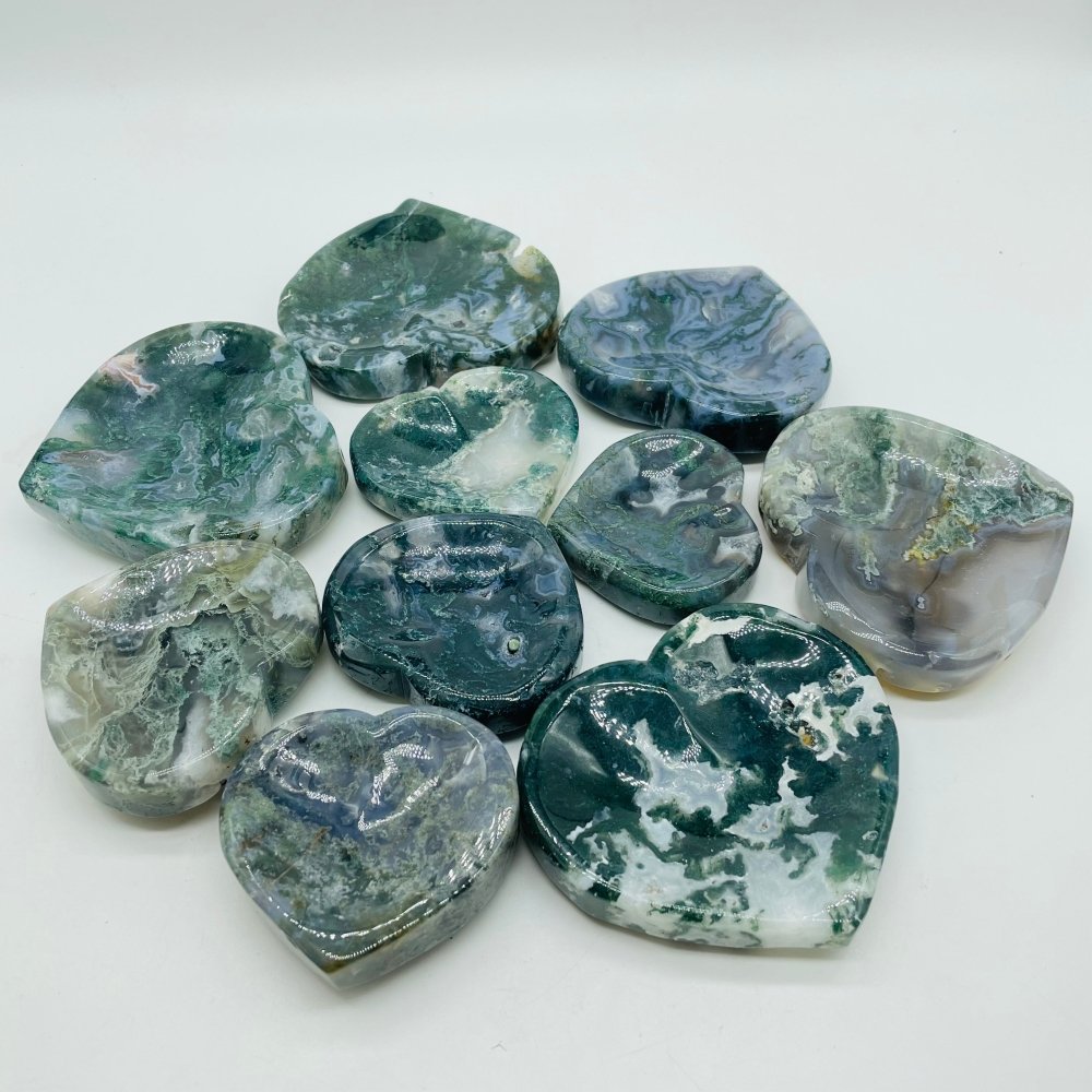 Beautiful Moss Agate Heart Shallow Bowl Carving Wholesale -Wholesale Crystals
