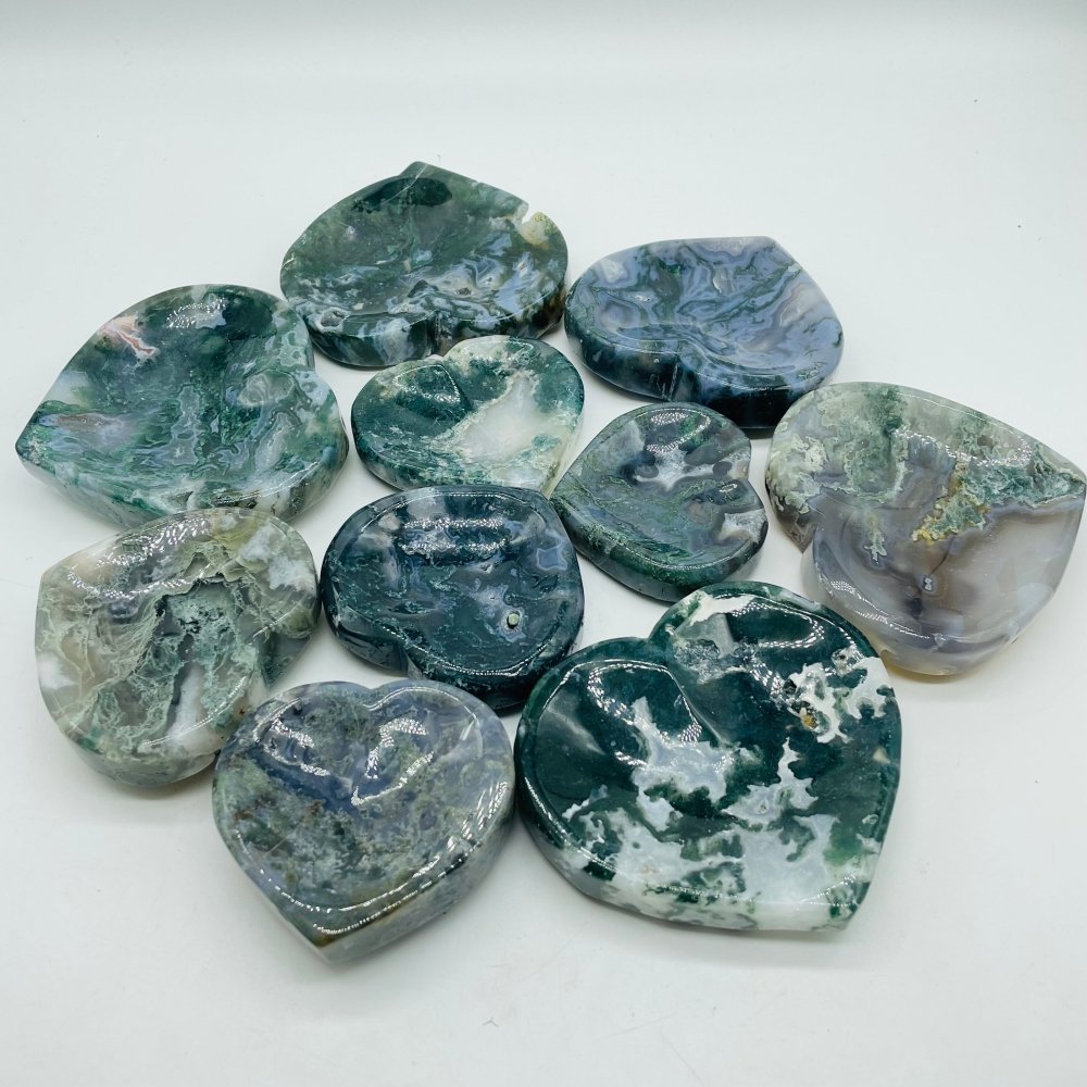 Beautiful Moss Agate Heart Shallow Bowl Carving Wholesale -Wholesale Crystals