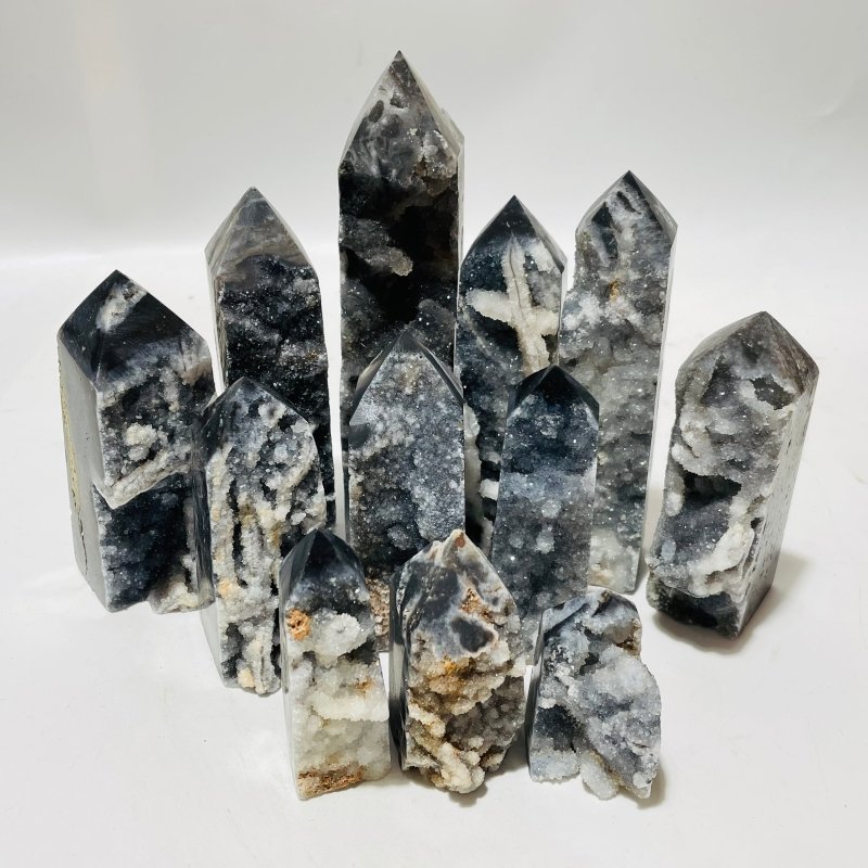 Black Sphalerite Geode Quartz Four-Sided Tower Points Wholesale -Wholesale Crystals