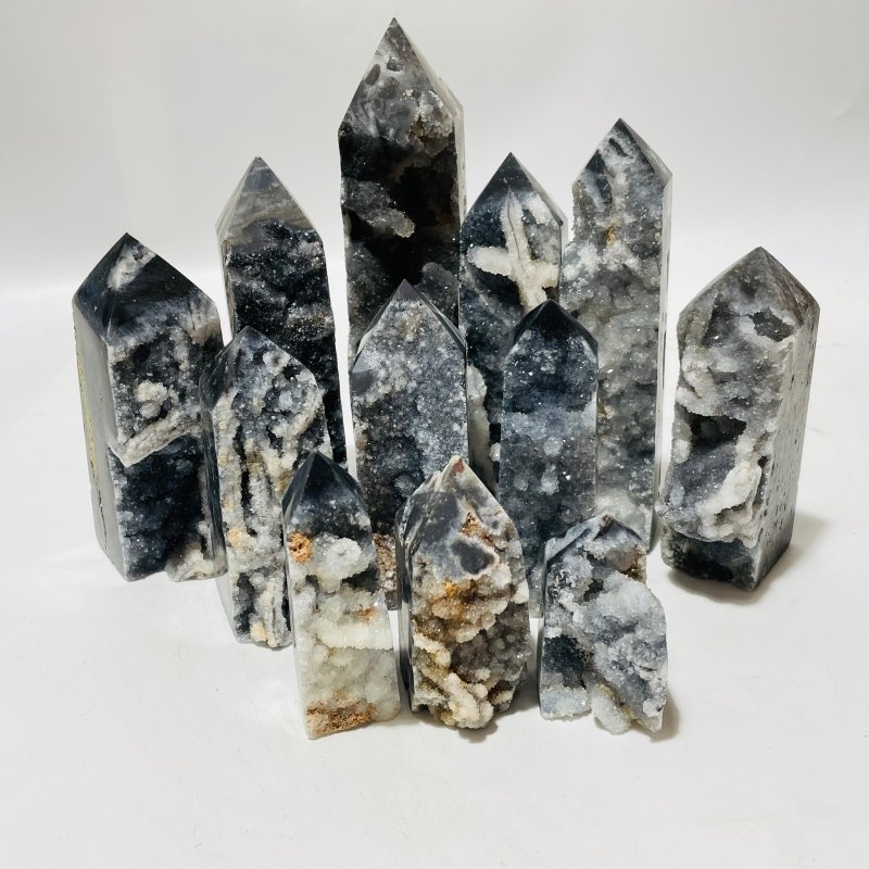 Black Sphalerite Geode Quartz Four-Sided Tower Points Wholesale -Wholesale Crystals