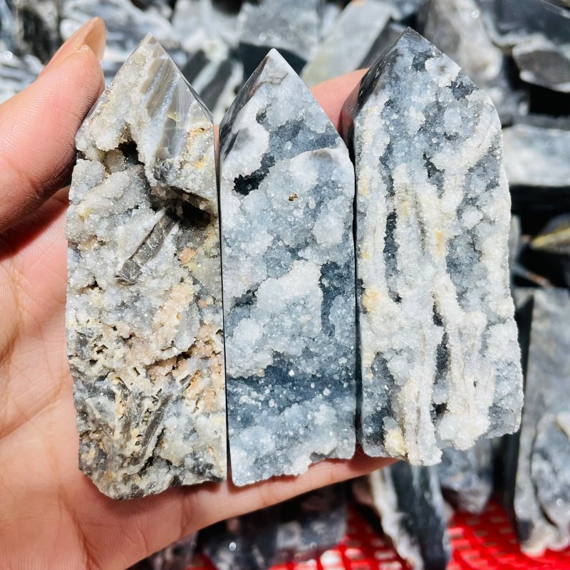 Black Sphalerite Geode Quartz Four-Sided Tower Points Wholesale -Wholesale Crystals
