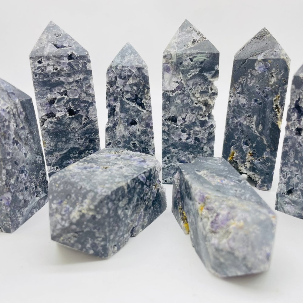 Black Sphalerite Geode Quartz Mixed Purple Fluorite Four-Sided Tower Point Wholesale -Wholesale Crystals