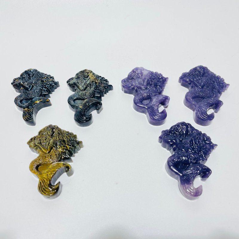 Blue Mixed Yellow Tiger Eye & Lepidolite Mermaid Carving Wholesale -Wholesale Crystals