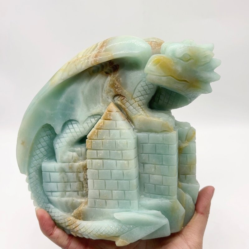Caribbean Calcite Flying Dragon With Castle Carving -Wholesale Crystals