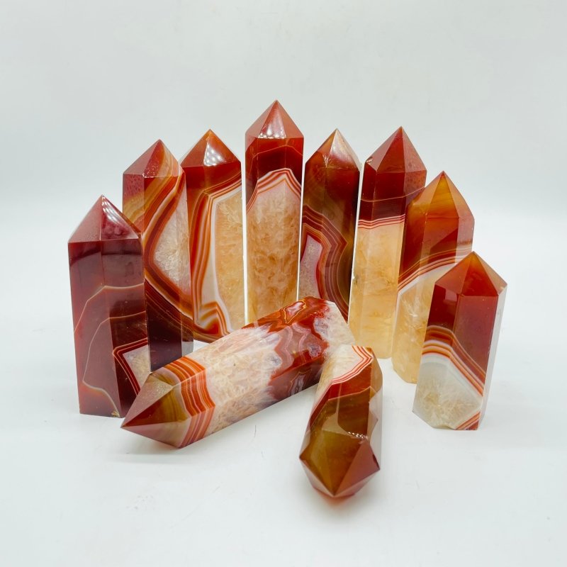 Carnelian Stripe Agate Mixed Clear Quartz Points Wholesale -Wholesale Crystals
