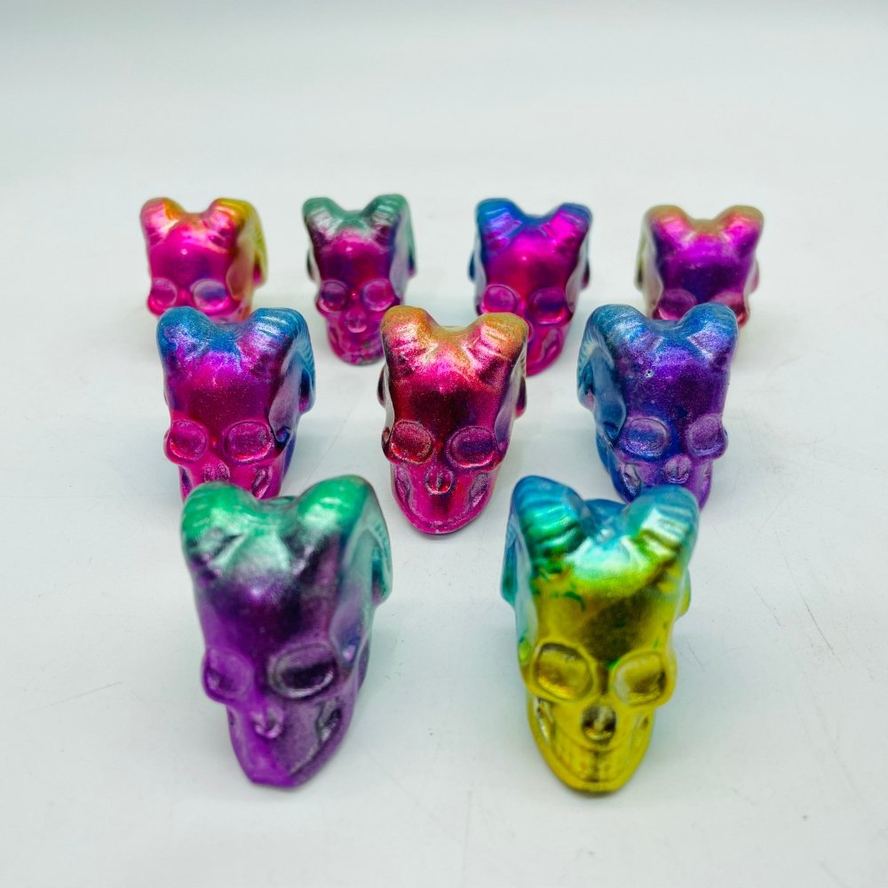 Colourful Aura Pyrite Shofar Skull Horned Devil Carving Wholesale -Wholesale Crystals