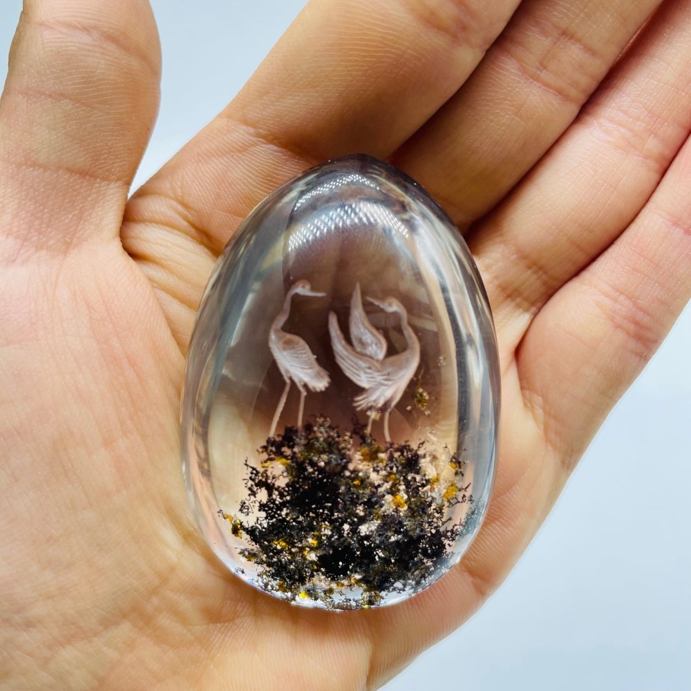 Crane Stork Couple Very Clear Garden Quartz Interior Engraving Carving -Wholesale Crystals