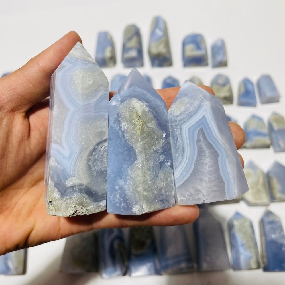 48 Pieces Blue Chalcedony Points -Wholesale Crystals