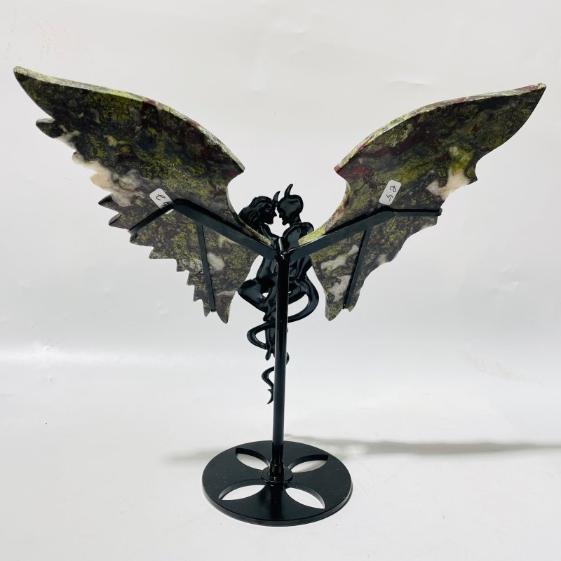 Dragon Blood Stone Demon And Angel Wing Carving With Stand -Wholesale Crystals