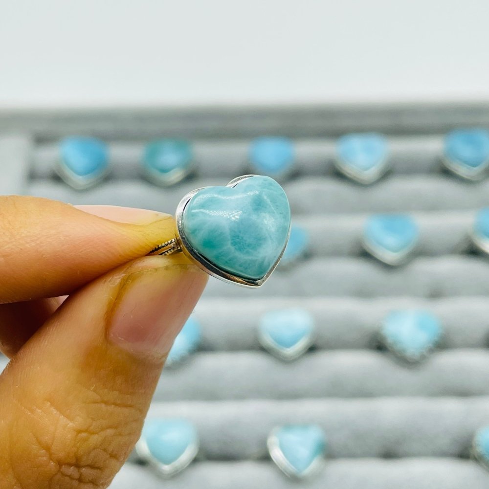 23 Pieces Beautiful Larimar Different Styles 925 Sterling Silver Heart Rings Wholesale -Wholesale Crystals
