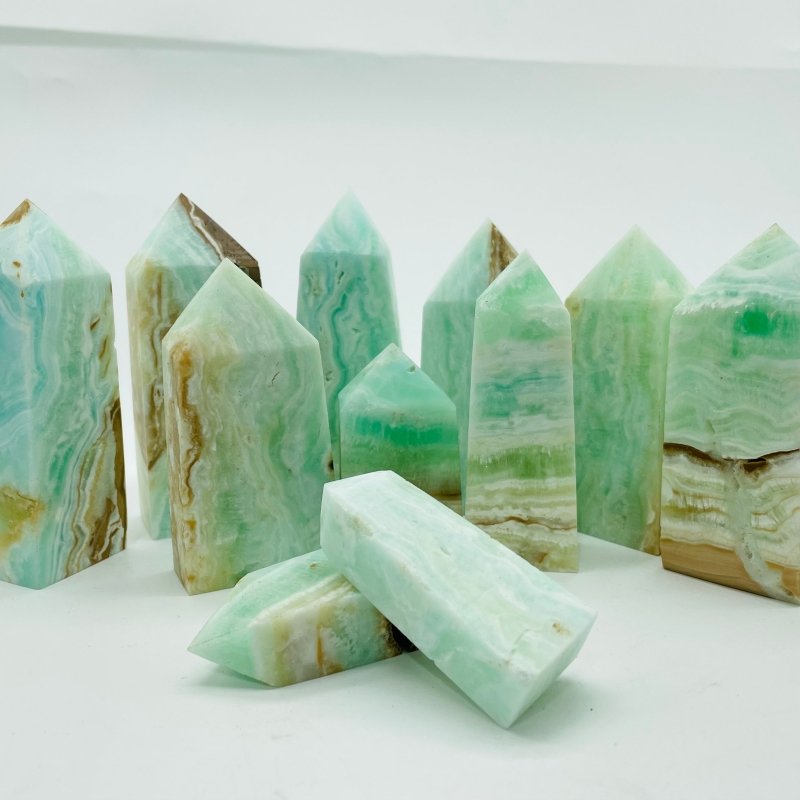 Fat Green Calcite Four-Sided Tower Points Wholesale -Wholesale Crystals