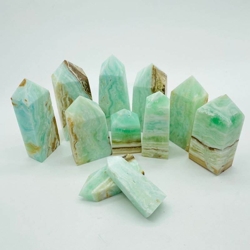 Fat Green Calcite Four-Sided Tower Points Wholesale -Wholesale Crystals