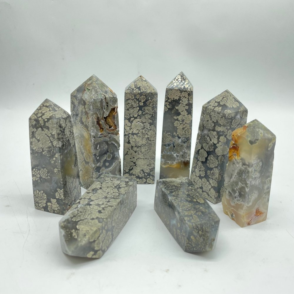 Flower Pyrite Mixed Agate Four-Sided Tower Point Wholesale -Wholesale Crystals