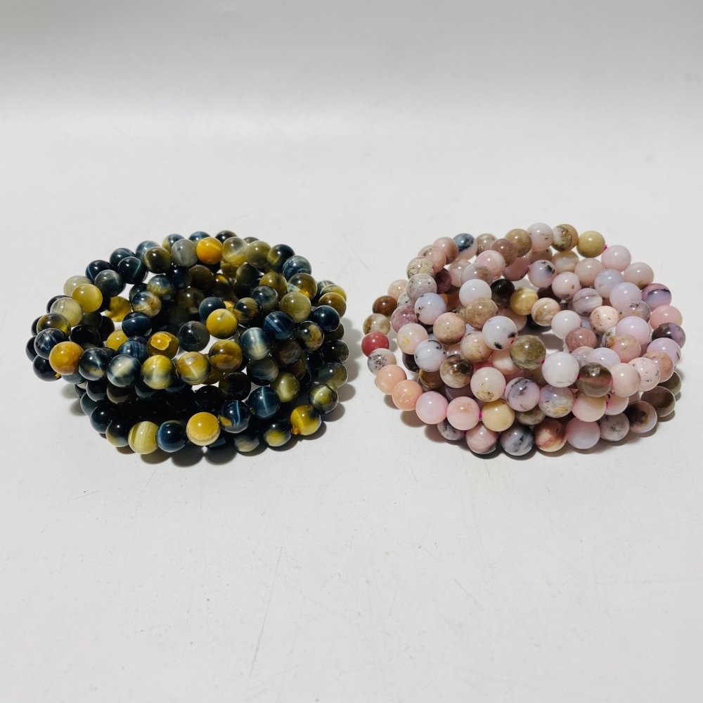 Gold Blue Tiger Eye Pink Opal Bracelet Wholesale -Wholesale Crystals