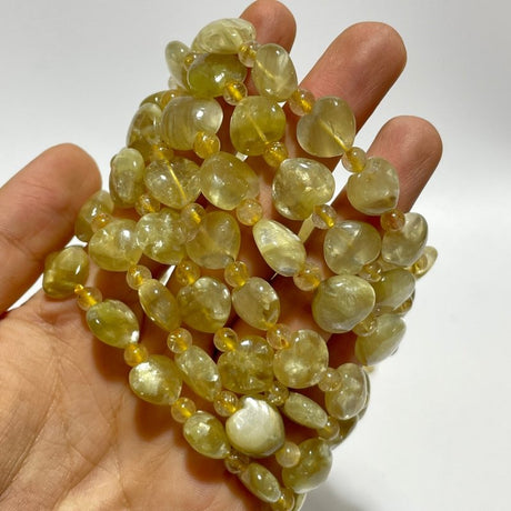 Gold Mica Heart With Gold Rutile Bead Bracelet Wholesale -Wholesale Crystals