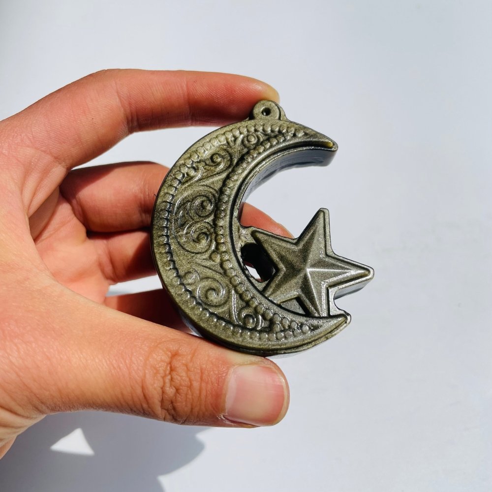 Gold Sheen Obsidian Star Moon Carving Wholesale -Wholesale Crystals