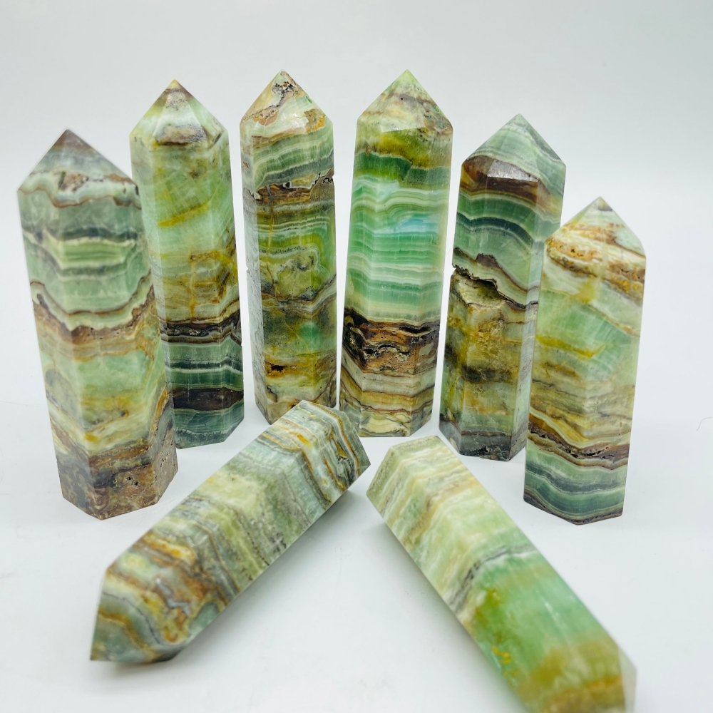 Green Onyx Stripe Points Tower Wholesale -Wholesale Crystals