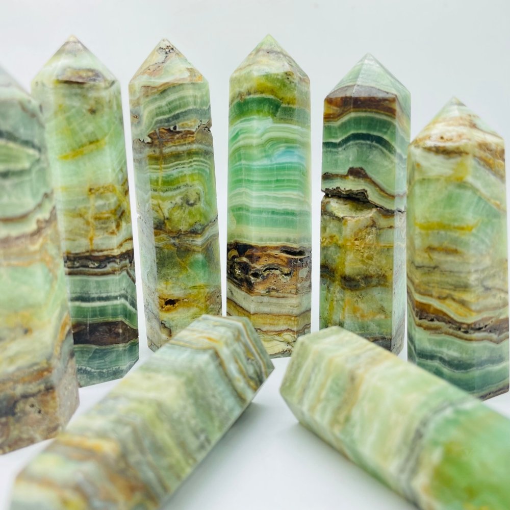 Green Onyx Stripe Points Tower Wholesale -Wholesale Crystals