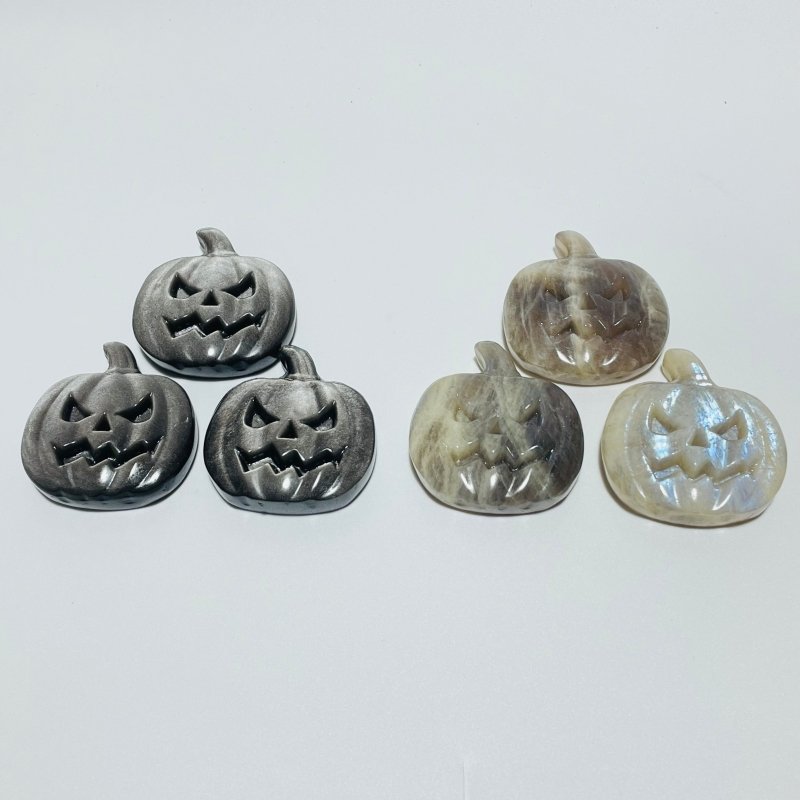 Halloween Pumpkin Carving Moonstone Mixed Sunstone Silver Obsidian Wholesale -Wholesale Crystals