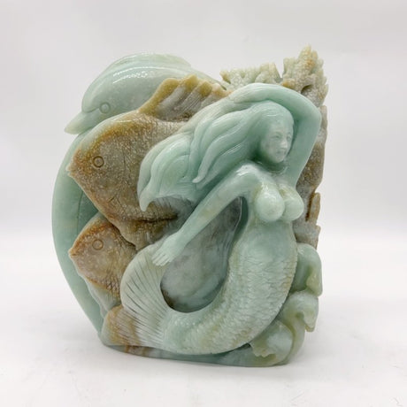 High Quality Caribbean Calcite Mermaid Dolphin Fish Carving Collection -Wholesale Crystals