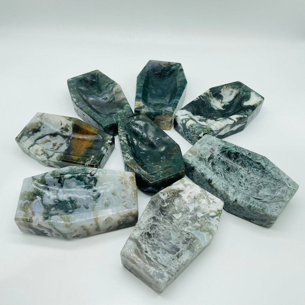 Large Moss Agate Shallow Bowl Coffin Wholesale -Wholesale Crystals