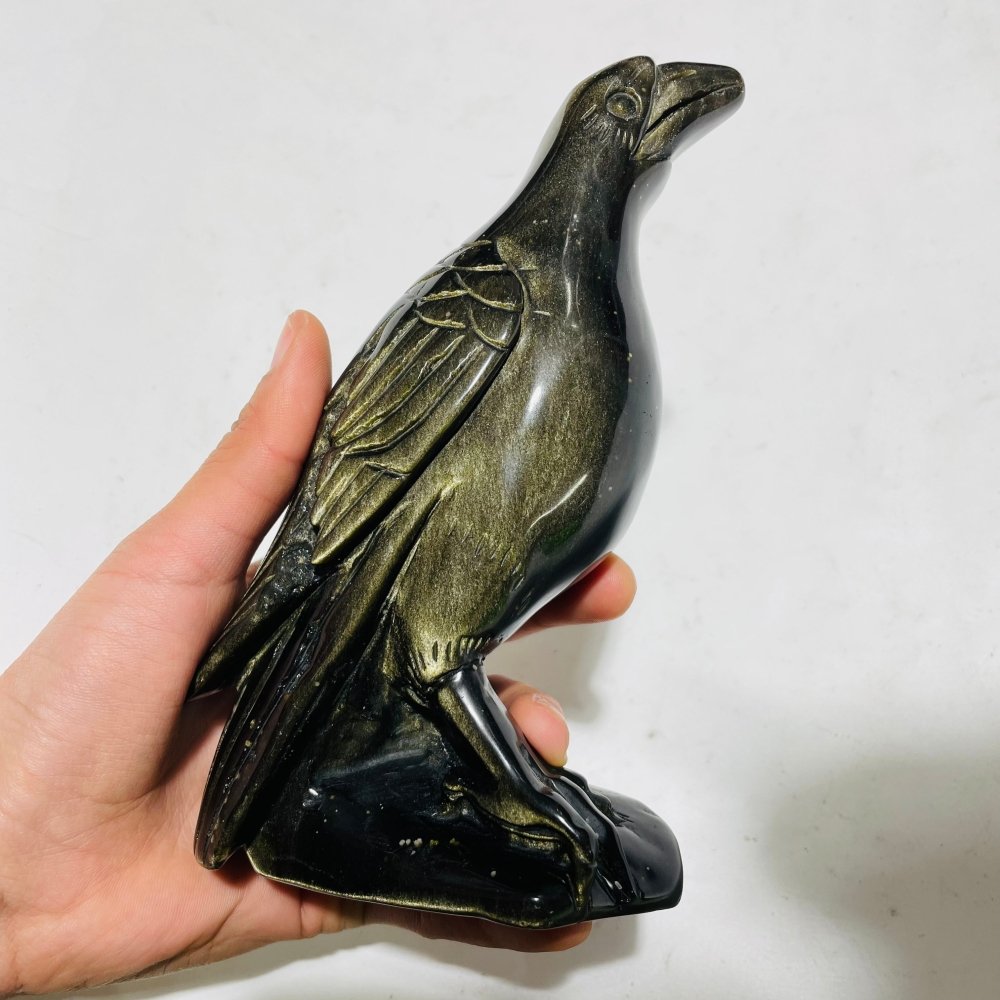 Large Unique Gold Sheen Obsidian Crow Carving -Wholesale Crystals