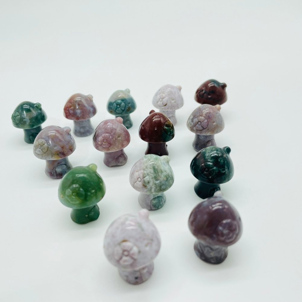 Mini Beautiful Ocean Jasper Mushroom House With Flower Carving Wholesale -Wholesale Crystals