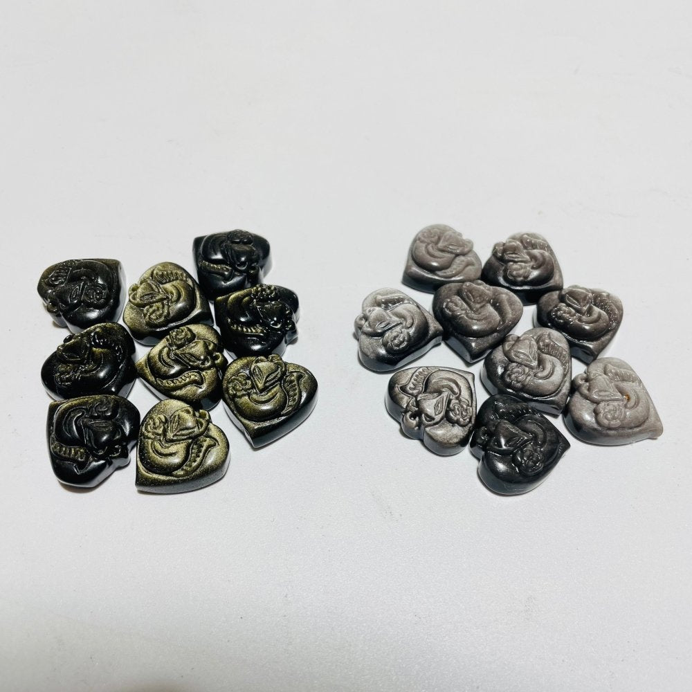 Mini Gold & Silver Sheen Obsidian Heart Fox Carving Wholesale -Wholesale Crystals