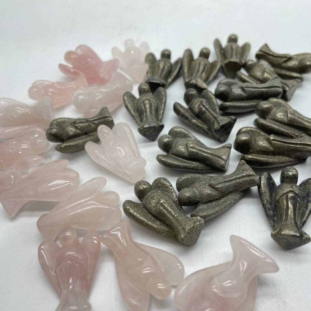 Mini Rose Quartz&Pyrite Angel Carving Wholesale -Wholesale Crystals