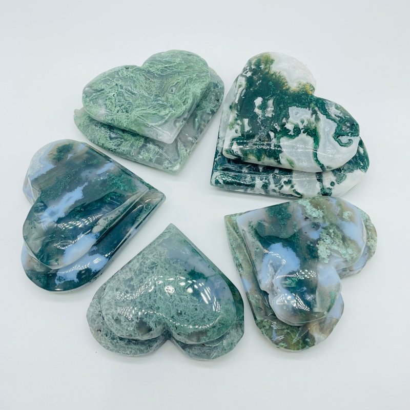 Moss Agate Double Heart Carving Wholesale -Wholesale Crystals