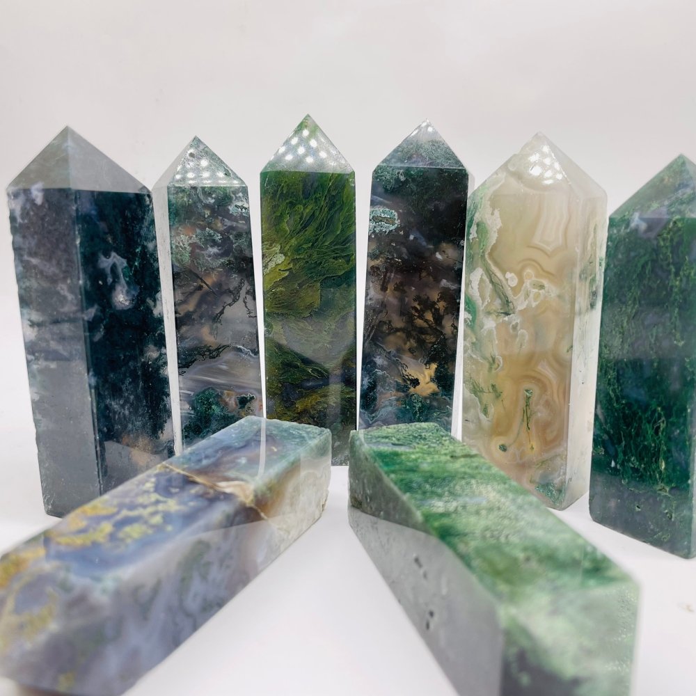 Moss Agate Four-Sided Tower Point Wholesale -Wholesale Crystals