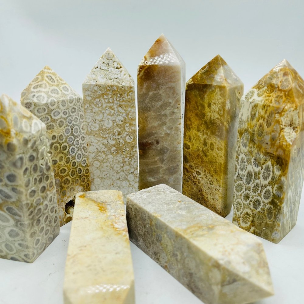 Natural Coral Jade Four-Sided Tower Point Wholesale -Wholesale Crystals