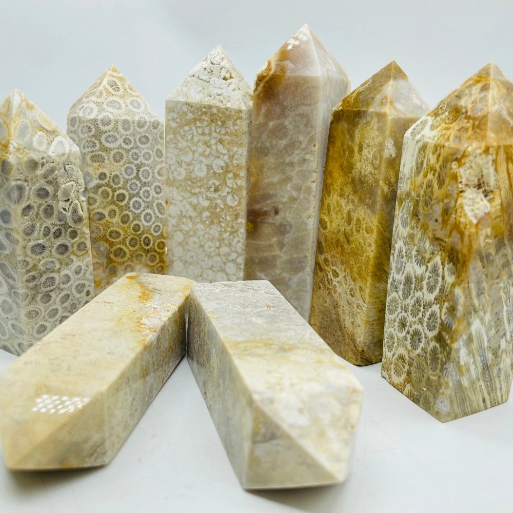 Natural Coral Jade Four-Sided Tower Point Wholesale -Wholesale Crystals