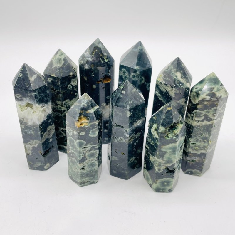 Natural Green Sea Ocean Jasper Tower Points Wholesale - Wholesale Crystals