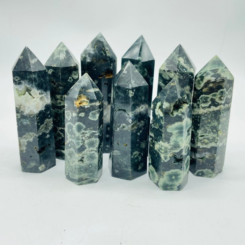 Natural Green Sea Ocean Jasper Tower Points Wholesale - Wholesale Crystals