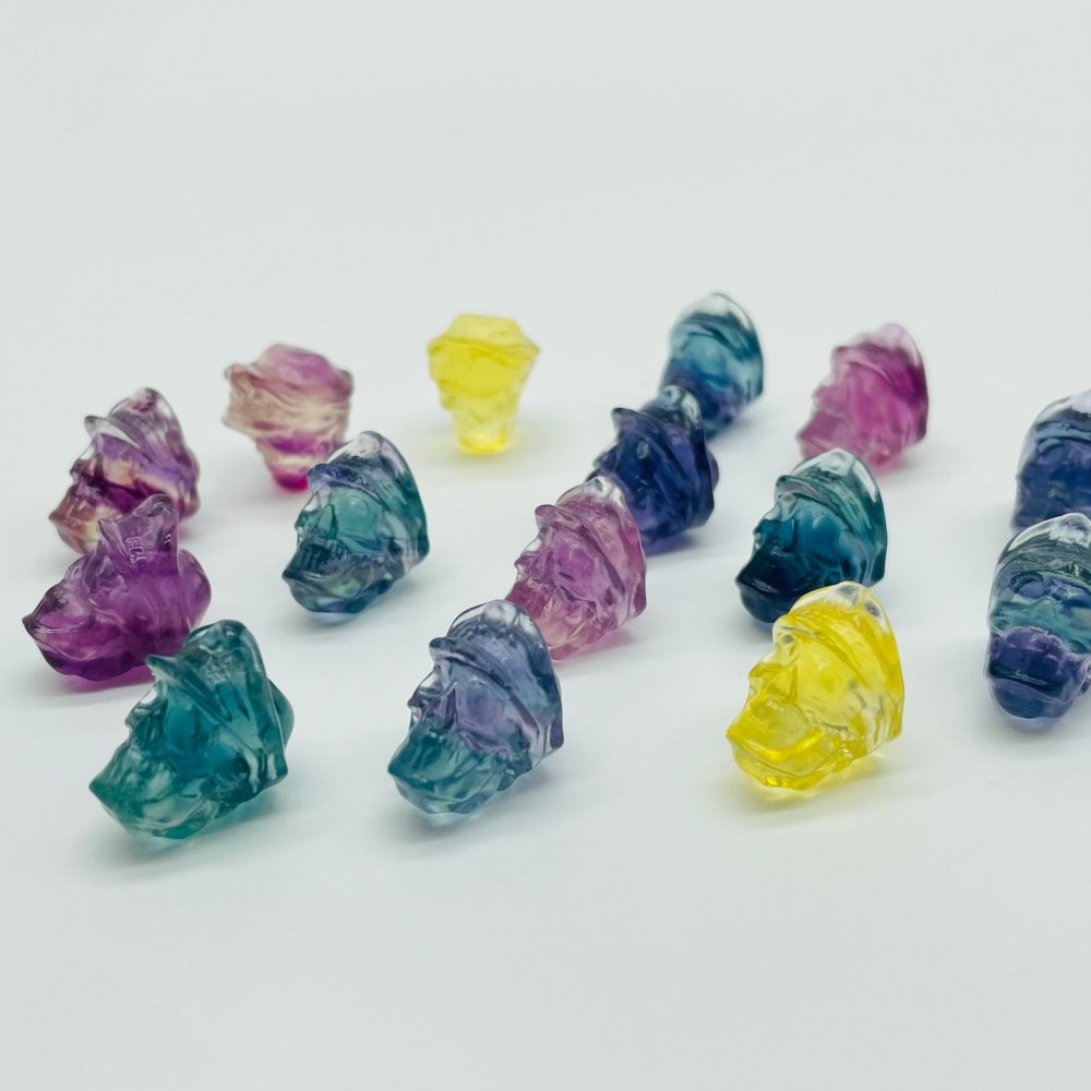 Rainbow Fluorite Caribbean Pirate Captain Skull Carving Wholesale -Wholesale Crystals