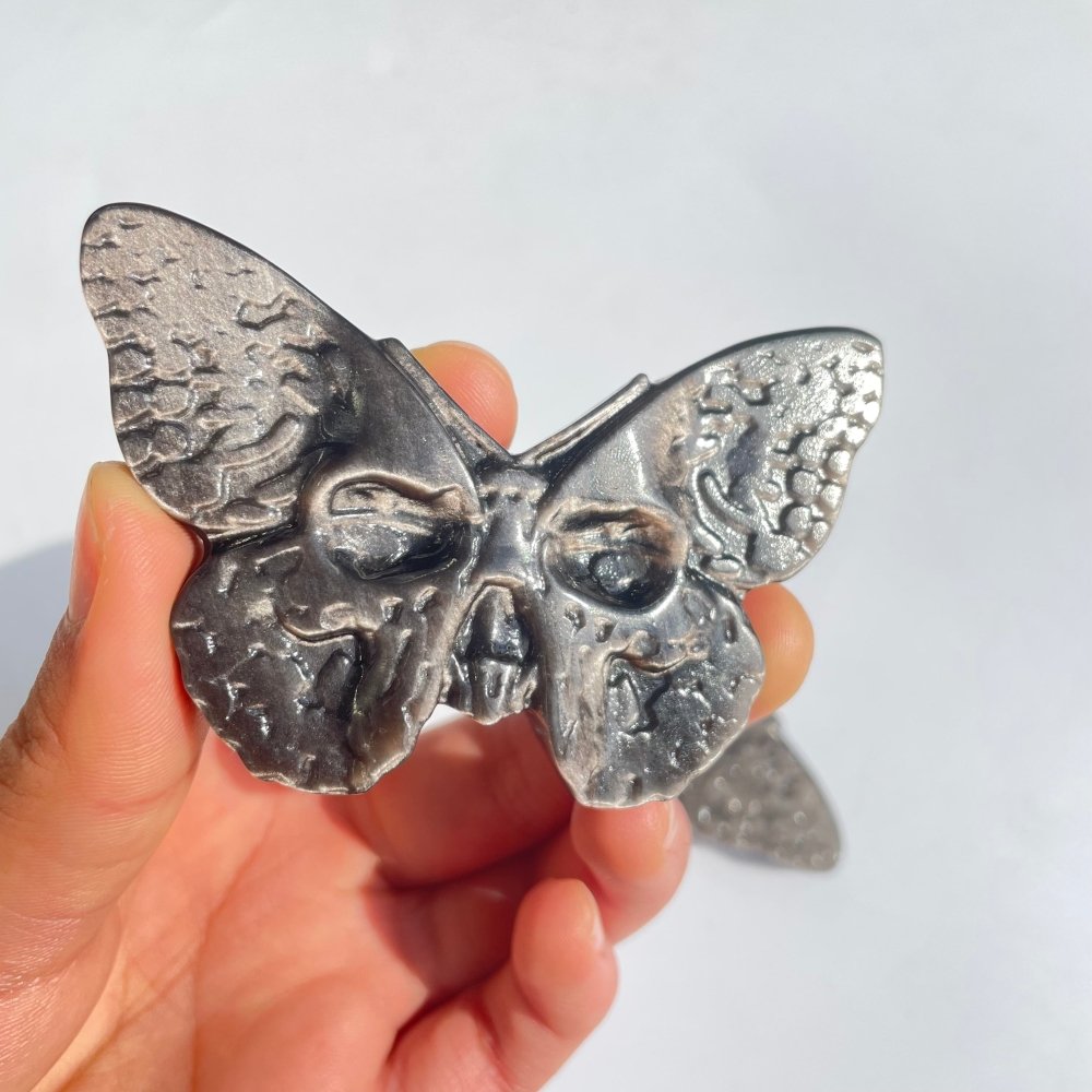 Silver Sheen Obsidian Butterfly Skull Carving Wholesale -Wholesale Crystals