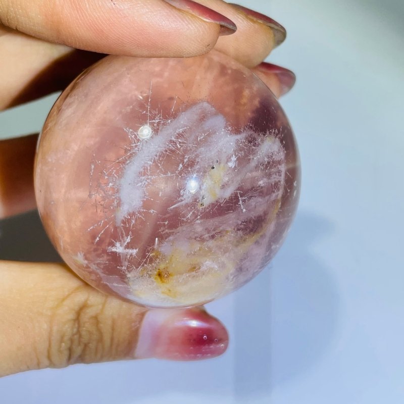 Six Star Line Rose Quartz Rabbit Hair Rutile Sphere -Wholesale Crystals