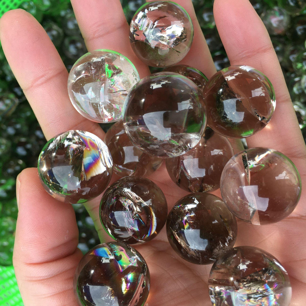 small smoking quartz spheres with rainbow -Wholesale Crystals