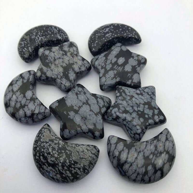 Snowflake Obsidian Shaped Stars&Moon Crystal Healing Stone -Wholesale Crystals