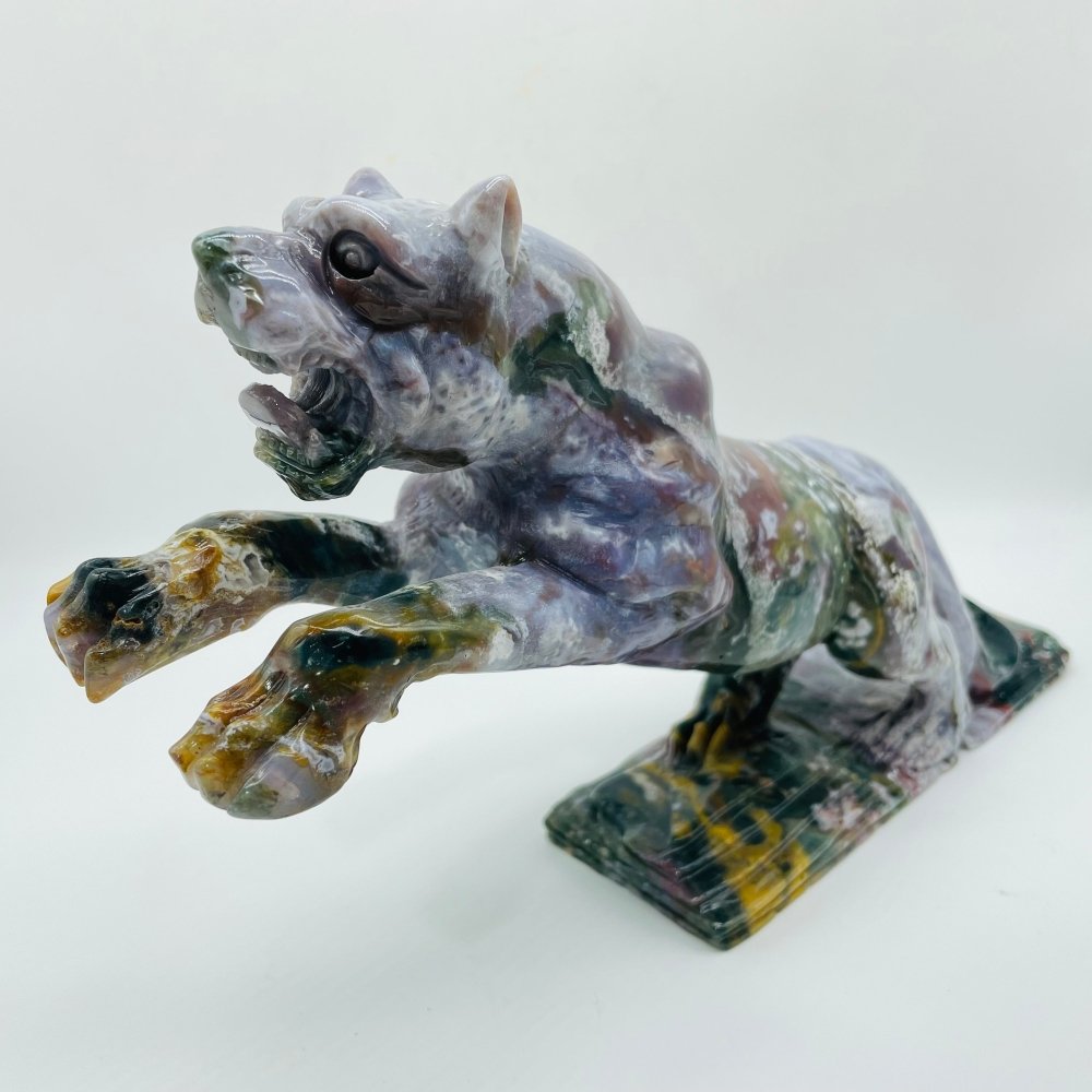 Unique Ocean Jasper Jumping Leopard Panther Carving -Wholesale Crystals