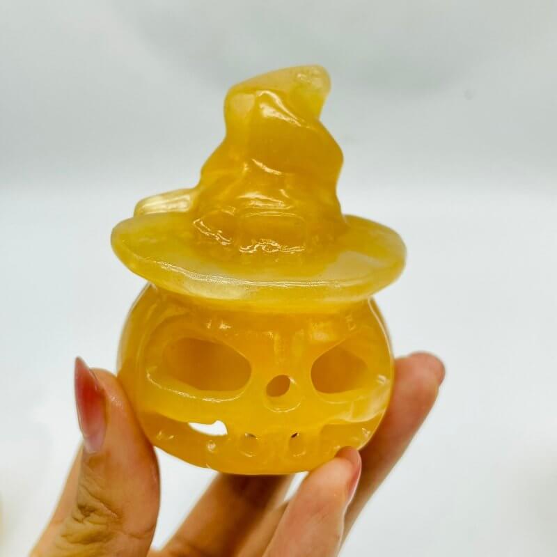 Yellow Calcite Halloween Pumpkin Wizard Hollow Carving Wholesale -Wholesale Crystals