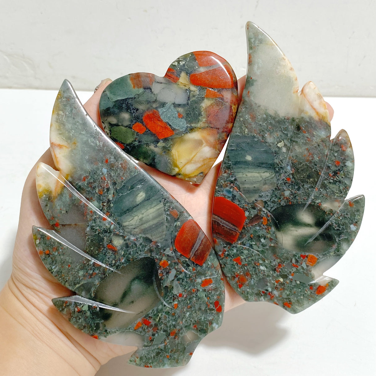 Unique Africa Blood Stone Heart Wing Carving With Stand