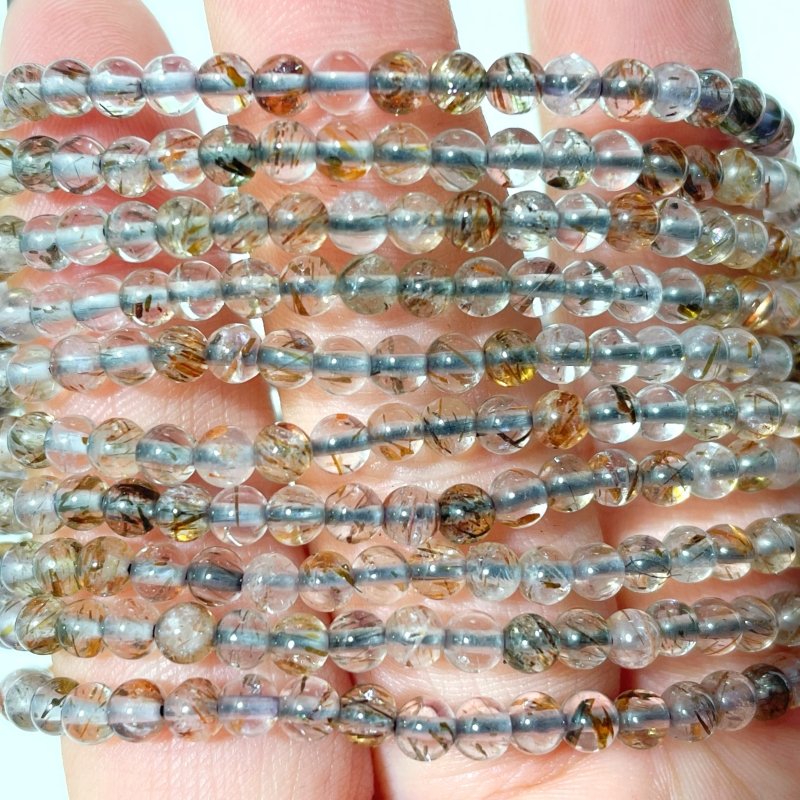 0.16in(4mm) Black/Red/Gold Rutile Bracelet Wholesale - Wholesale Crystals